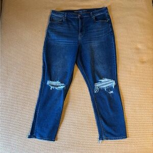NWOT American Eagle Mom Jean | Women’s Plus 18 | Dark Blue Distressed Jeans